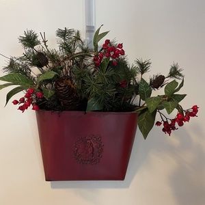 Holiday bucket/basket with pine cones, berries and pine branches